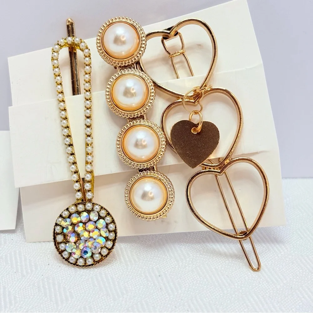 6for$20❤️Bundle ItemElegant Gold barrettes Pearl Rhinestone Clas/Stud Earrings